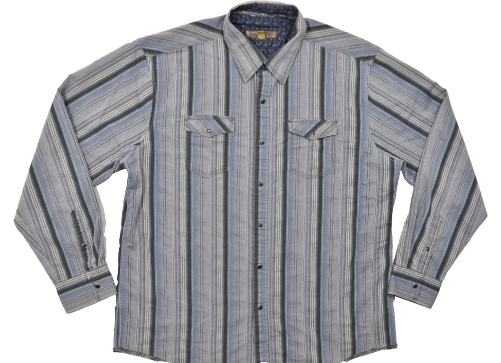 Blue Pronto Uomo Shirt XXL Men Gray Blue Striped Long Sleeve Button Front Casual